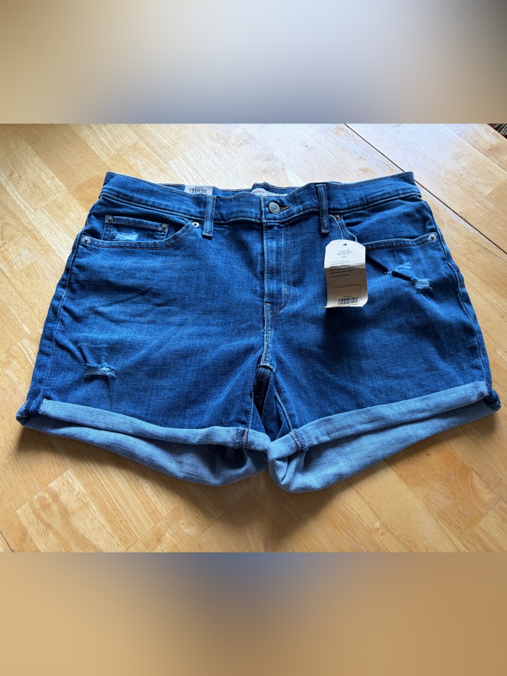 Levi's Dark Blue Rolled Cuff Distressed Denim Shorts